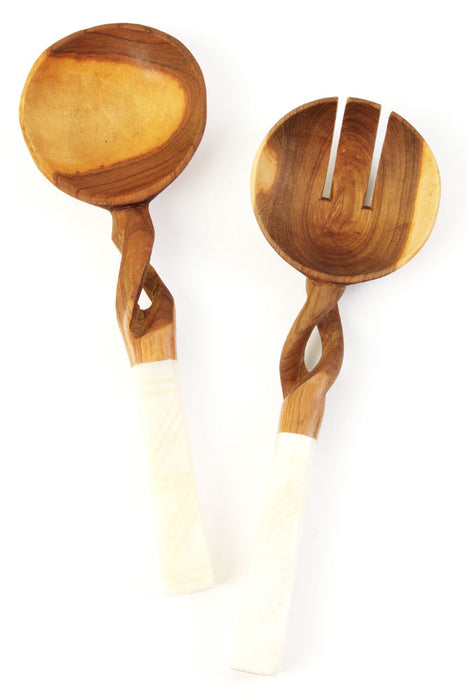 Olive Wood Salad Server Set-Cream