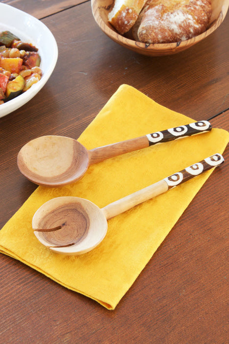 Olive Wood Salad Server-Black & White