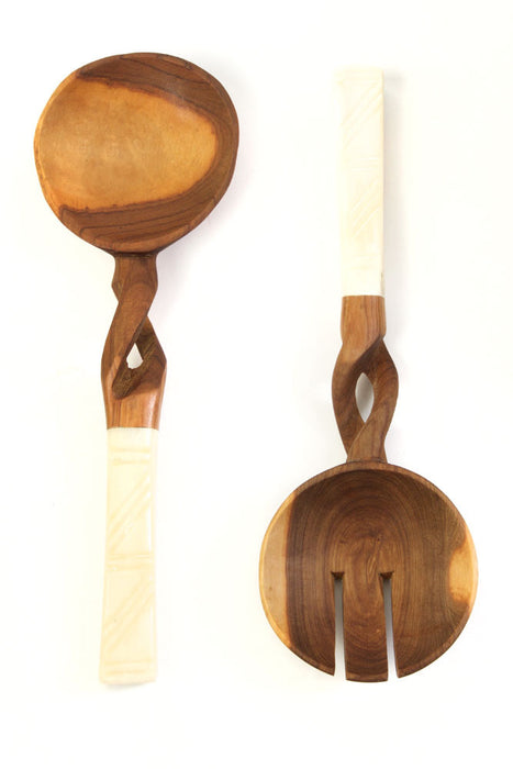 Olive Wood Salad Server Set-Cream