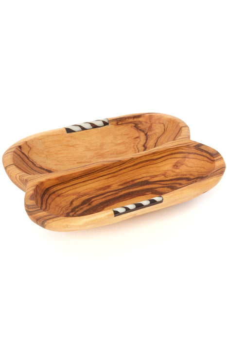 Olive Wood & Cow Bone Side by Side Condiment Dish