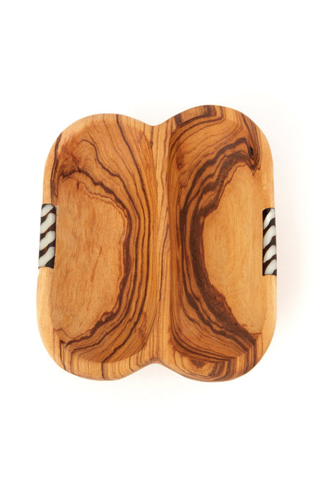 Olive Wood & Cow Bone Side by Side Condiment Dish